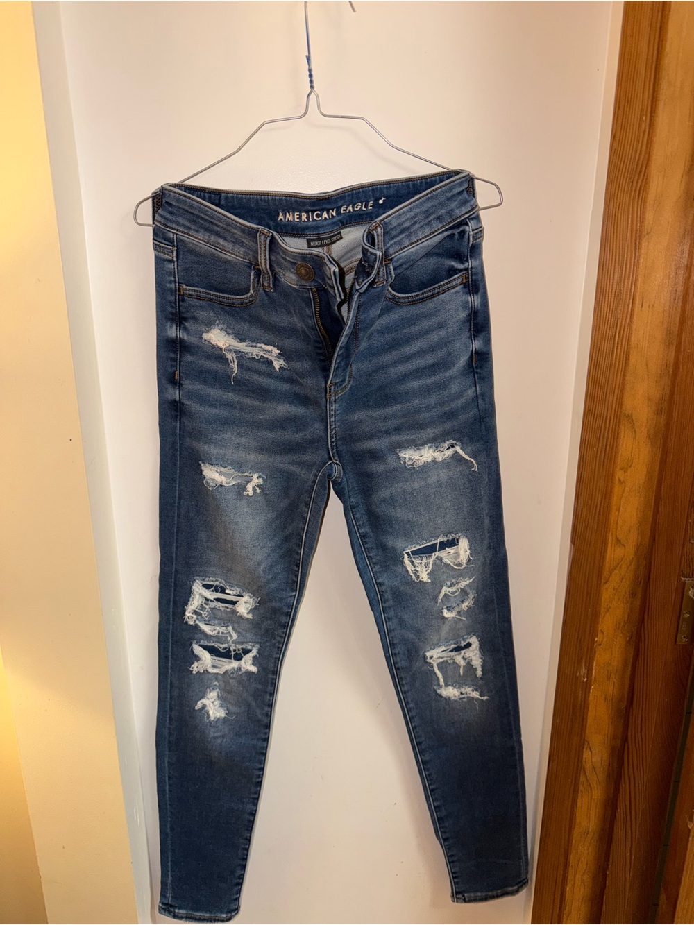 American Eagle Outfitters Dark Blue Distressed Skinny Jeans